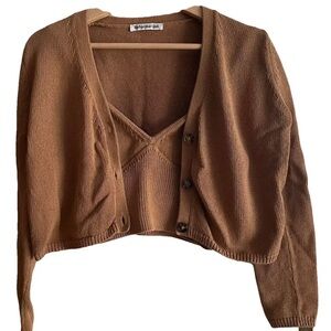 Reformation Brown Knit Cardigan + Knit Tank set